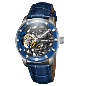 OBLVLO Unique Dome Sapphire Mirror Men Automatic Mechanical Watches Calendar Waterpoor Clock IM-SK-B-TB-YLL