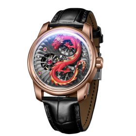 OBLVLO Design Dragon Dial Leather Mechanical Automatic Watch Double Wheel Luminous Waterproof Sport For Men JM-DRAGON-PRBL