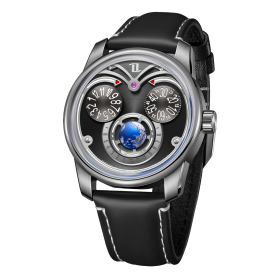 OBLVLO Mens Three Wheels Creative Earth Dial Sapphire Blue Luminous Automatic Watches JM-EAGLE-YBLB