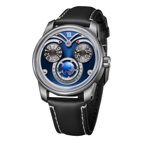 OBLVLO Mens Three Wheels Creative Earth Dial Sapphire Blue Luminous Automatic Watches JM-EAGLE-YLLB