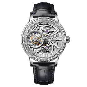 OBLVLO Luxury Men Tourbillon Mechanical Watches Designer Genuine Leather Steel Skeleton Dial Manual-Wind Watches VM-TB-DYWB