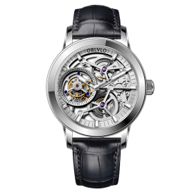 OBLVLO Luxury Men Tourbillon Mechanical Watches Designer Genuine Leather Steel Skeleton Dial Manual-Wind Watches VM-TB-YWB
